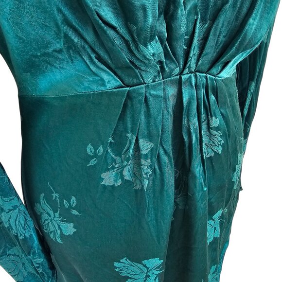 Lovers + Friends Emerald Green Satin Floral Long Sleeve Dress Sz M - Picture 3 of 12